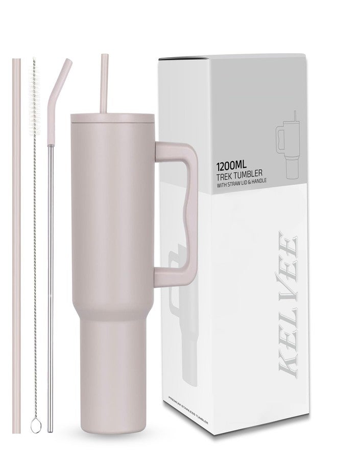 KELVEE كوب كيلفي سعة 40 أونصة مع مقبض وغطاء ماصة، كوب قابل لإعادة الاستخدام مانع للتسرب، كوب مثالي لشرب القهوة المثلجة، مثالي للسفر والنادي الرياضي، سعة 1.2 لتر (لون الشوفان). - Image 1